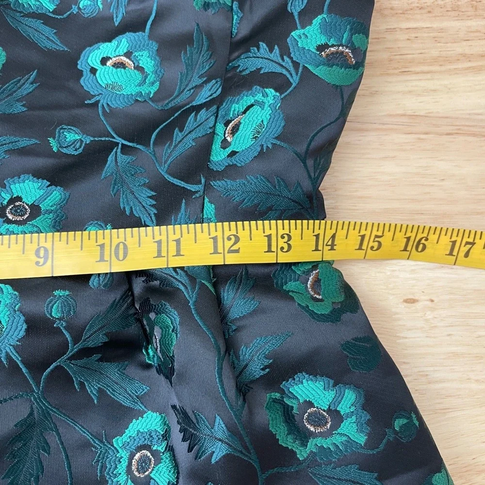 J‎ Crew Dress Floral Jacquard Sleeveless V Neck Black Green Size 2